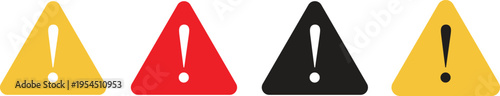 Alert Warning Triangle Set with Yellow Caution Signs and Exclamation Mark Icons Vector Illustration