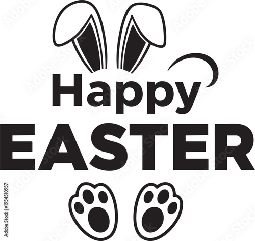A festive Easter graphic with bunny ears and paw prints