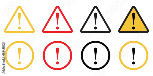 Caution Triangle Warning Sign Set with Exclamation Icons, Road Alert Symbols and Hazard Indicators Vector