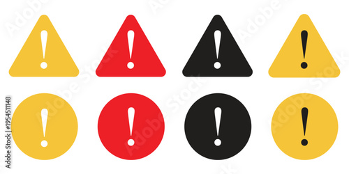 Yellow Caution Triangle Icons with Exclamation Mark and Danger Alert Sign Collection Vector