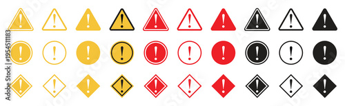 Alert and Warning Triangle Symbols with Yellow Caution Icons and Safety Sign Collection