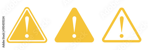Triangle Warning and Alert Icon Set with Caution Signs, Hazard Symbols and Exclamation Mark Design