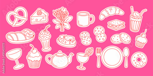 Vector hand drawn graphics for advertising, branding, posters and banners, funny cartoon illustrations, prints and stickers, brunch cafe , bakery concepts, specialty coffee shops menu elements