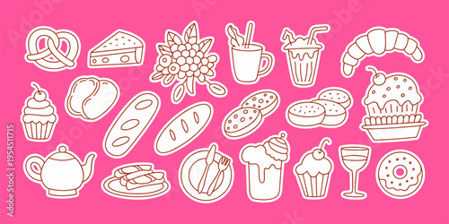 Vector hand drawn graphics for advertising, branding, posters and banners, funny cartoon illustrations, prints and stickers, brunch cafe , bakery concepts, specialty coffee shops menu elements