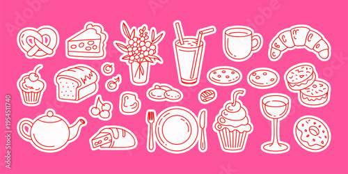 Vector hand drawn graphics for advertising, branding, posters and banners, funny cartoon illustrations, prints and stickers, brunch cafe , bakery concepts, specialty coffee shops menu elements