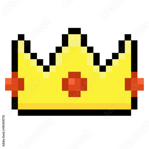 Vibrant Golden Pixel Art Crown Icon Symbolizing Royalty Success and Achievement in Digital Design, Games, or Fantasy Concepts, an ideal graphic element for rewards or status