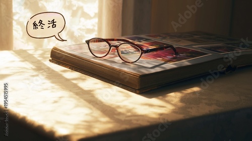 窓際の眼鏡と本、「終活」を考える穏やかな時間