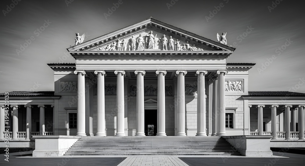 Fototapeta premium Neoclassical Architecture: Monumental Building with Columns and Sculptures