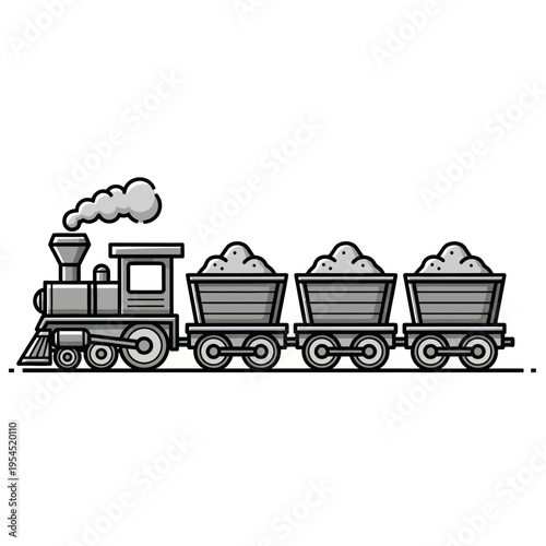 Classic Steam Train with Coal Cars Illustration.