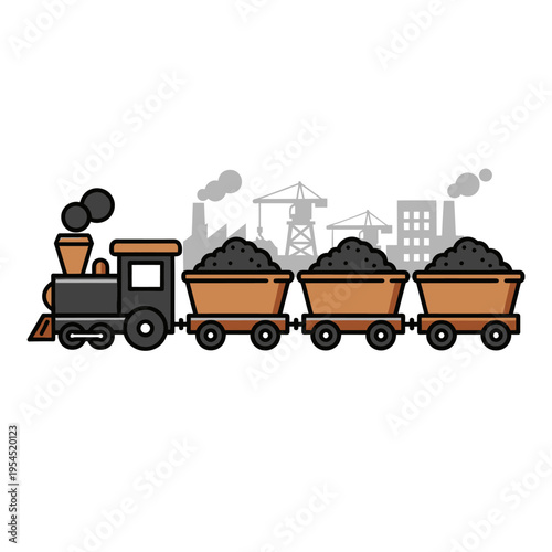 Classic Steam Train with Coal Wagons Illustration.