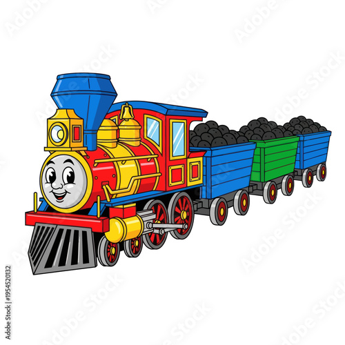Colorful Cartoon Train with Coal Cars.