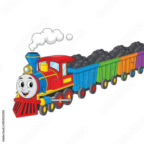 Happy Cartoon Train with Coal Carriages.