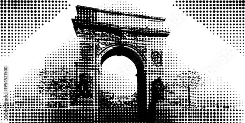Roman triumphal arch keystone sculpture relief in halftone style for artistic design