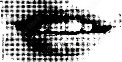 Black and white pop art open mouth shouting halftone design