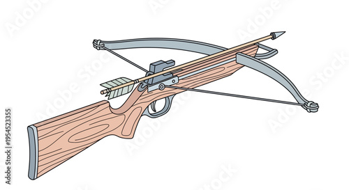 Crossbow with wooden stock and metal parts.