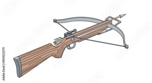Crossbow with wooden stock and metal.