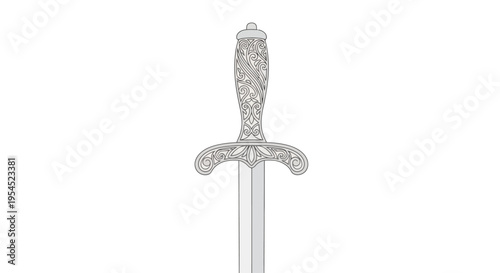 Detailed view of ornate sword.