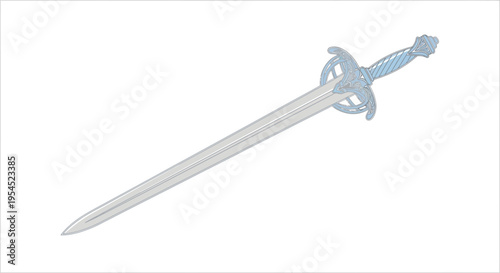 Silver sword with blue handle.