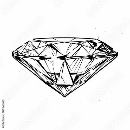 Black and white vector illustration of a sparkling gemstone isolated