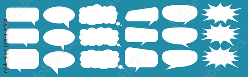 A set of chat box designs for comments on social media or comics. Vector designs of speech bubbles, text boxes, and conversation chat columns in comics.