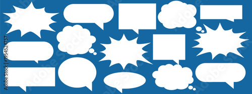 A set of chat box designs for comments on social media or comics. Vector designs of speech bubbles, text boxes, and conversation chat columns in comics.