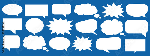 A set of chat box designs for comments on social media or comics. Vector designs of speech bubbles, text boxes, and conversation chat columns in comics.