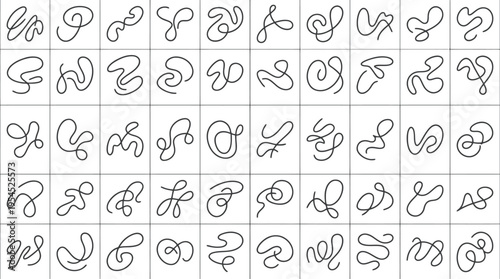Collection of Abstract Organic Black Line Art Scribbles and Doodles Keywords: abstract, organic, line art, scribble, doodle, graphic, shape, illustration, black, white, isolated, set, collection