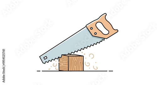 Saw cutting through wooden block.