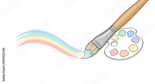 Paint Brush Creating Colorful Rainbow.