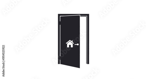 Open Door with House Icon Vector Illustration - Real Estate and Home Ownership Concept