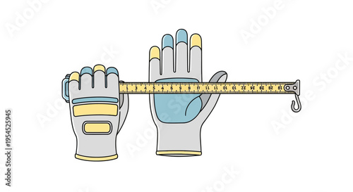 Glove with measuring tape on hand.