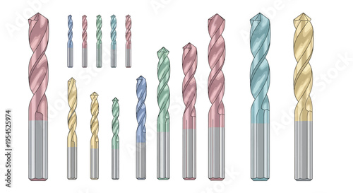 Colorful drill bits metal tools.