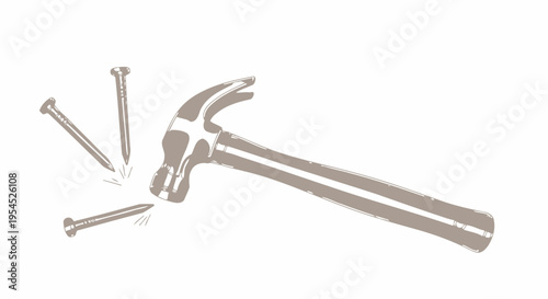 Hammer and screws metal tools.