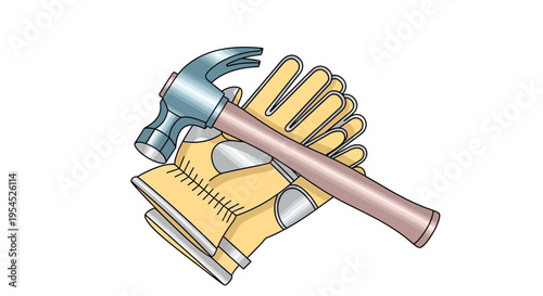 Yellow Work Glove with Hammer.