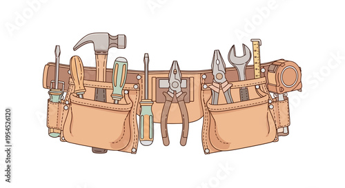 Leather tool belt with tools.