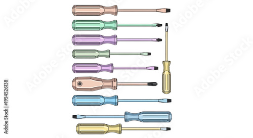 Collection of colorful screwdrivers on display.