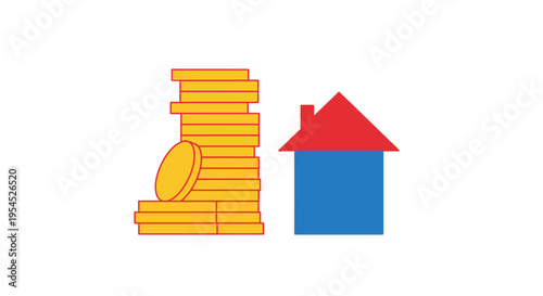 Real Estate Investment Concept with Stack of Gold Coins and a House Icon. Mortgage, Savings, and Property Value Illustration Isolated on White.