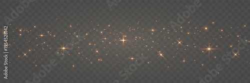 Gold glitter light bg. Magic dust background. Star particle banner. Christmas Holiday golden confetti. Fairy bulb. Glow shine bokeh. Winter Celebration frame. Luxury party. Vector illustration