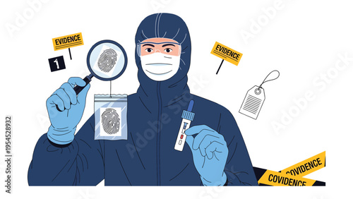 Forensic Investigator at Work: A forensic investigator meticulously examines evidence at a crime scene. A scene filled with intrigue and the pursuit of justice.