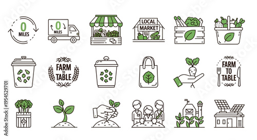 Shopping retail ecommerce store products and packaging icons set illustration