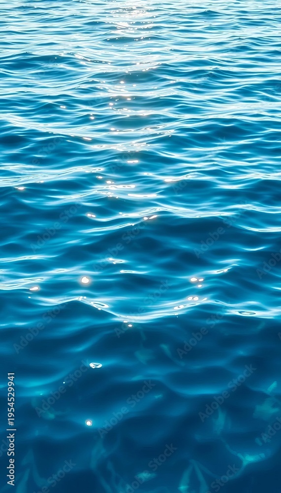 Fototapeta premium Ocean surface ripples, soft blue hues, light reflection, clean, ripples