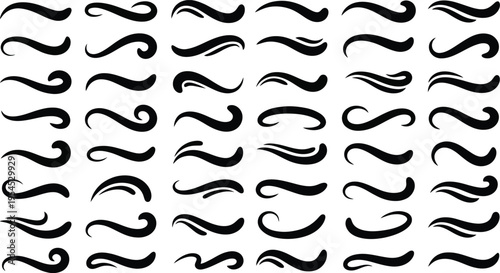 Collection of Black Swirls and Flourishes on White Background swoops