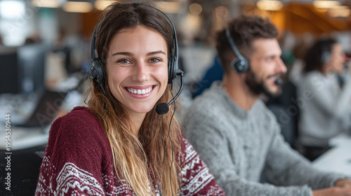 customer service representatives in warm office setting showing teamwork communication and client support in professional call center environment with friendly assistance concept