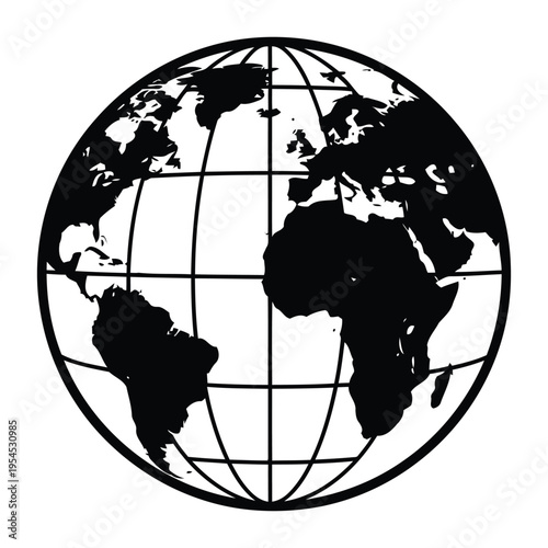 A black silhouette of the Earth on a white background.