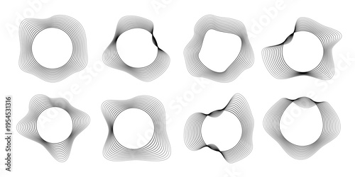 Set of round curved sound waves with dynamic wavy stripes