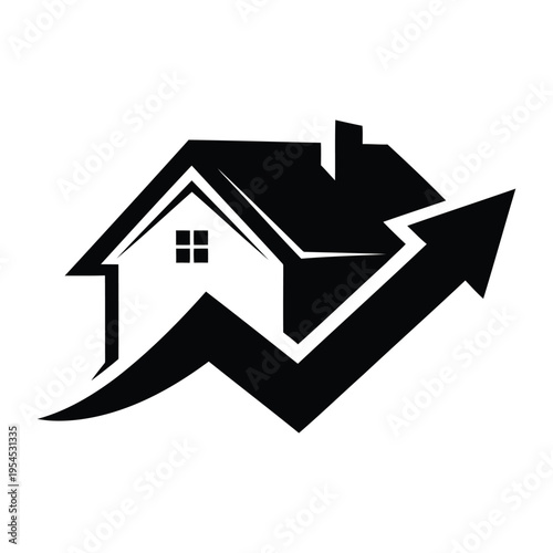 A house with a rising arrow indicating increasing property value.