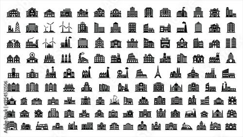 Global Building Icons Set – 100 Vector Icons of Famous Buildings from Around the World