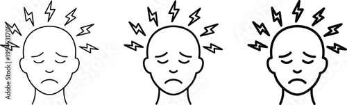 A person experiencing headache pain with lightning bolts in their head