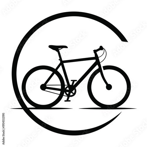 A black bicycle icon within a circular arrow on white background.