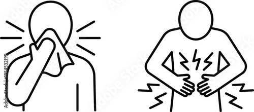 A person experiencing illness and discomfort with symptoms of sickness